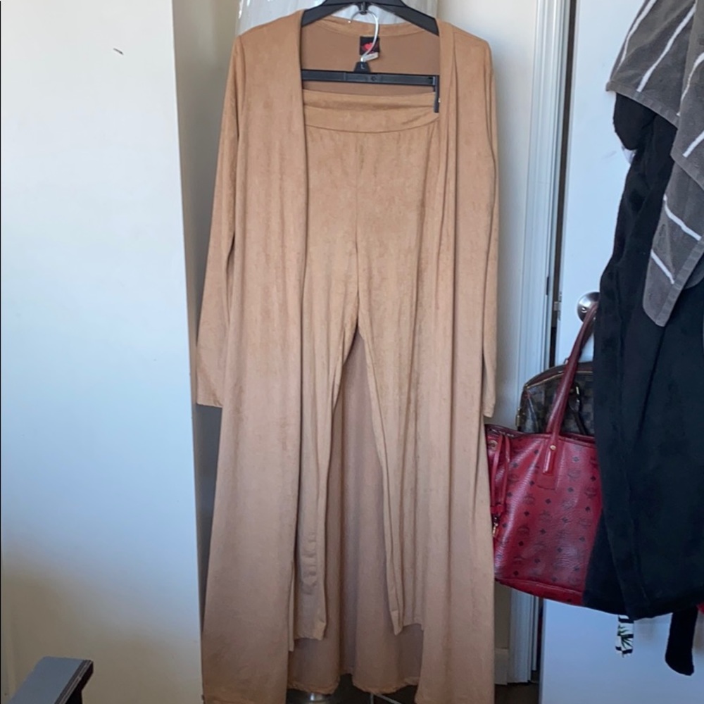2pcs suede look pants suit